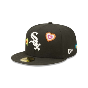 59fifty New Era Chicago Sox Chain Stitch Heart Fitted Gorras Negros | QWODX-8064