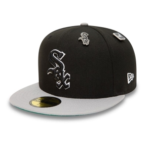 59fifty New Era Chicago Sox MLB Pin Badge Fitted Gorras Negros | RJQYF-7026