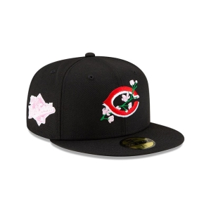 59fifty New Era Cincinnati Reds Side Patch Bloom Fitted Gorras Negros | GPLOJ-6715