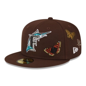 59fifty New Era Florida Marlins Felt X MLB Fitted Gorras Marrom | RMQPS-3816