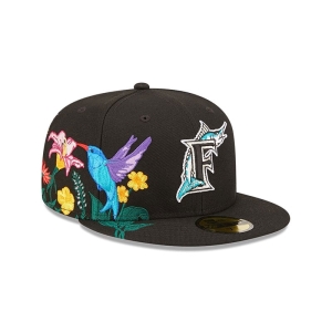 59fifty New Era Florida Marlins MLB Blooming Fitted Gorras Negros | MUGNO-0954