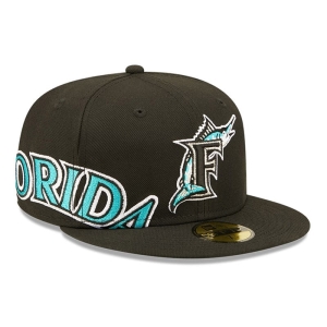 59fifty New Era Miami Marlins MLB Side Split Fitted Gorras Negros | EZDLM-7398