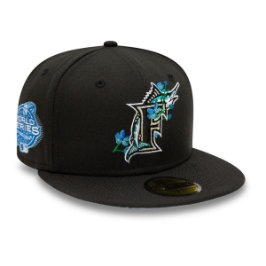 59fifty New Era Miami Marlins Side Patch Bloom Fitted Gorras Negros | HMTGU-6478