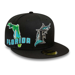 59fifty New Era Miami Marlins Stateview Fitted Gorras Negros | YGLNE-6802