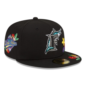 59fifty New Era Miami Marlins Visor Bloom Fitted Gorras Negros | GJAXE-8647