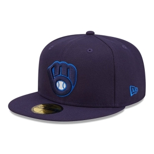 59fifty New Era Milwaukee Brewers Mono Fitted Gorras Azules | CQDMG-6910
