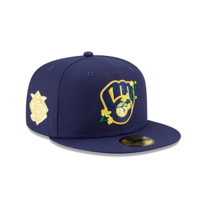 59fifty New Era Milwaukee Brewers Side Patch Bloom Fitted Gorras Azules | YHUMO-4693