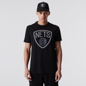Camiseta New Era Brooklyn Nets NBA Outline Logo Negros | NGCQR-6957