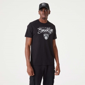 Camiseta New Era Brooklyn Nets NBA Script Negros | OPWTZ-4056