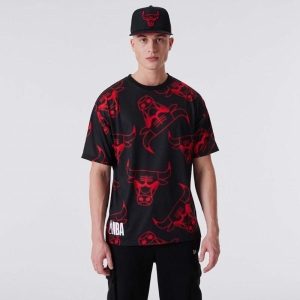 Camiseta New Era Chicago Bulls All Over Print Neon Negros | PWOXG-8762