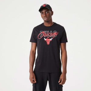 Camiseta New Era Chicago Bulls NBA Script Negros | ZTJSG-8347