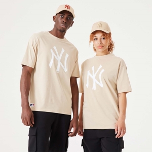Camiseta New Era New York Yankees MLB League Essential Oversized Creme | SEVNU-8745