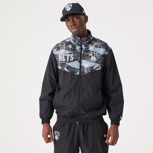 Chaquetas New Era Brooklyn Nets NBA All Over Print Pista Negros | OKISP-2196