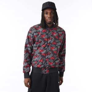 Chaquetas New Era Chicago Bulls Logo Print Bomber Negros | ORTMI-3059