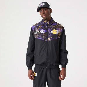Chaquetas New Era La Lakers NBA All Over Print Pista Negros | QFKST-8572