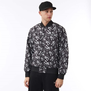 Chaquetas New Era New York Yankees Logo Print Bomber Negros | UBGDN-7168