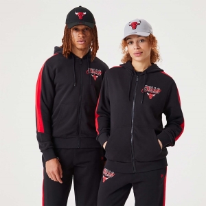 Sudadera Con Capucha New Era Chicago Bulls NBA Script Full-zip Negros | EJNCU-5109