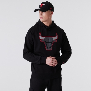 Sudadera Con Capucha New Era Chicago Bulls NBA Outline Logo Negros | FHKAY-8173