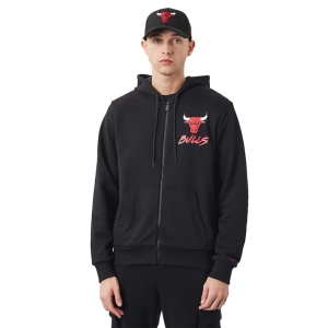 Sudadera Con Capucha New Era Chicago Bulls NBA Script Zip Negros | JPGFS-7321