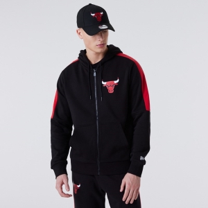 Sudadera Con Capucha New Era Chicago Bulls Full Zip Panel Detail Negros | NWVKM-7618