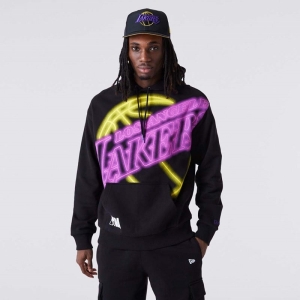 Sudadera Con Capucha New Era La Lakers Neon Oversized Negros | EKPWT-3468