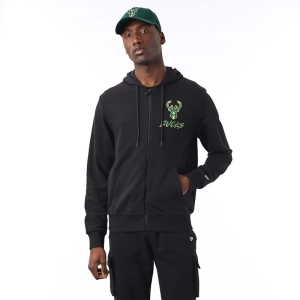 Sudadera Con Capucha New Era Milwaukee Bucks NBA Script Zip Negros | MIROY-5981