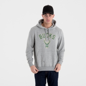 Sudadera Con Capucha New Era Milwaukee Bucks Team Logo Grises | RUPQV-2109